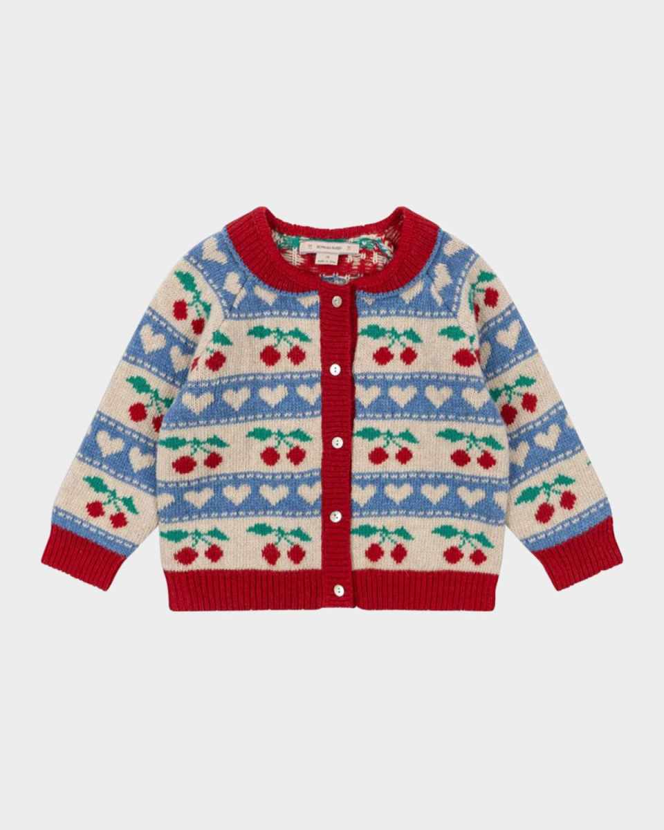 Girl's Belou Flower Intarsia Knit Cardigan, Size 9M-10